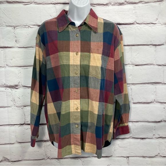 Blue Spruce Tops - Blue Spruce Womens Shirt SZ L 100% Cotton Button Up Multicolored Plaid VIntage